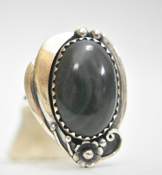 Navajo Ring Malachite Sterling Silver Size 8 Adj