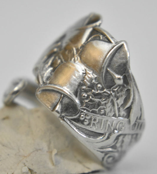 Bells Spoon Ring in New Year sterling silver thumb band Size 7.25