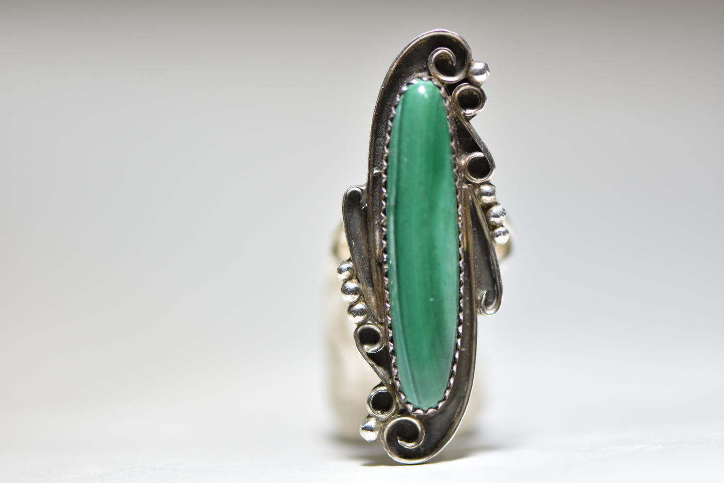 Long Navajo ring malachite tribal southwest women girls Size 5.75 by Yolanda Yazzie