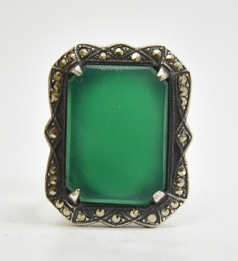 Jade ring Art Deco sterling silver girls women pinky Size 5.75