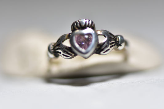 Claddagh ring Pink CZ friendship band love sterling silver girls pinky children women