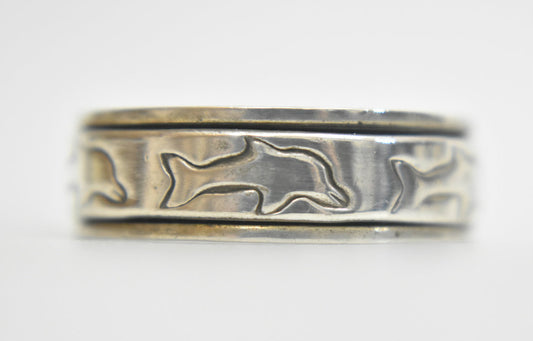 Dolphin spinner ring thumb band sterling silver men ring size 13