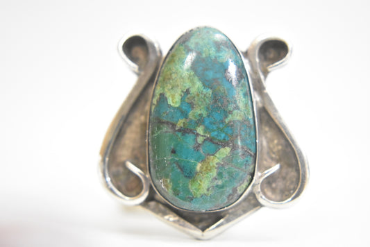 Navajo ring green turquoise sterling silver boho women Size 7.5