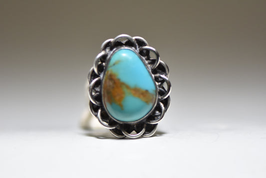Turquoise ring Navajo flower southwest sterling silver women