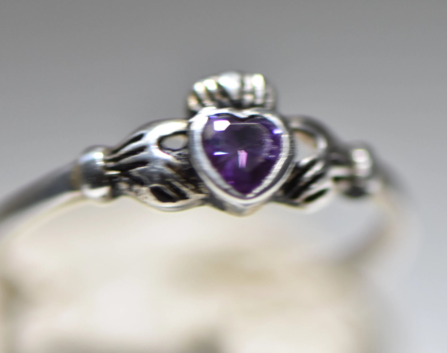Claddagh ring Purple CZ friendship band love sterling silver girls pinky children women