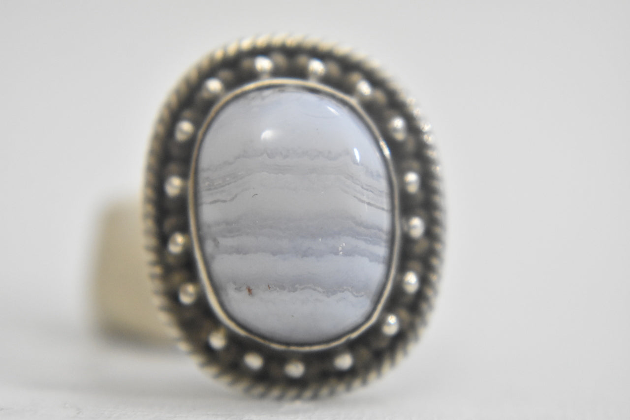 agate ring blue lace agate sterling silver women Size 6