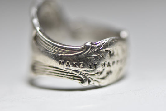 Spoon ring Dream Make it Happen band wide sterling silver women girls