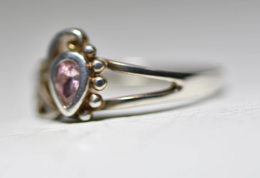 Teardrop ring pink CZ band sterling silver girls pinky children women