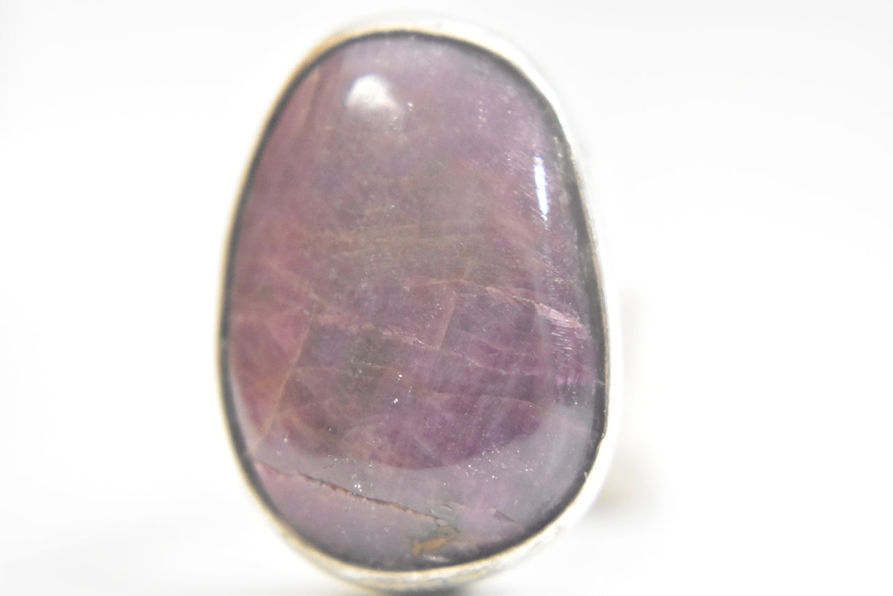 Ruby ring oval oblong bulky sterling silver boho women Size 5.25