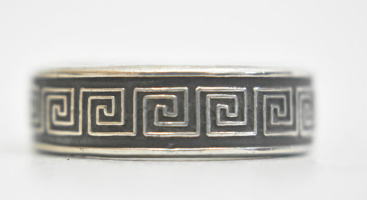 Greek Key ring sterling silver band men size 12