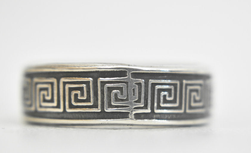 Greek Key ring sterling silver band men size 12