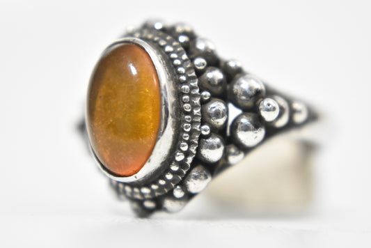 Amber Ring Southwest Vintage Sterling Silver Size 9