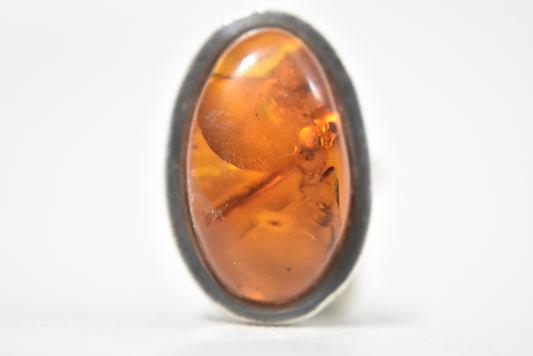 Amber Ring Long Vintage Southwest Sterling Silver Boho Size 5.5
