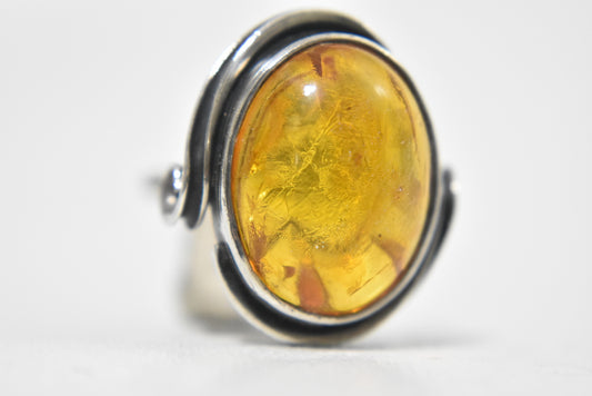 Amber Ring Vintage Art Deco Sterling Silver Ring Size 8.50