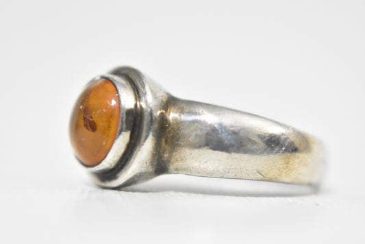 Amber Ring Southwest Solitaire Vintage Sterling Silver Size 8