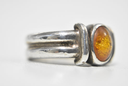 Amber Ring Southwest Vintage Sterling Silver Size 8.75