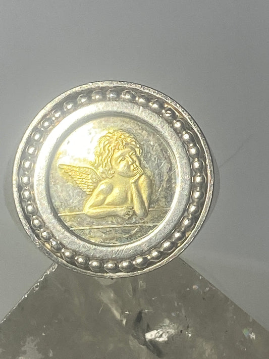 Cherub ring size 10.75 angel wings sterling silver women