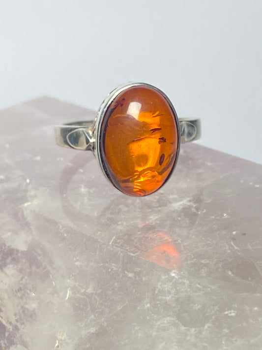 Amber ring sterling silver lacework filigree women girls