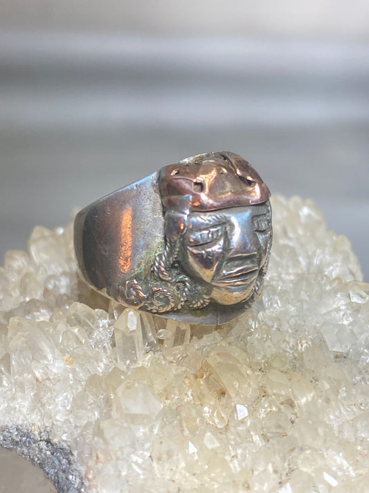 Face ring size 8 tribal women figurative southwest band sterling silver women