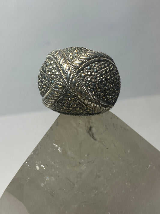 Marcasite ring Dome band wide band sterling silver women