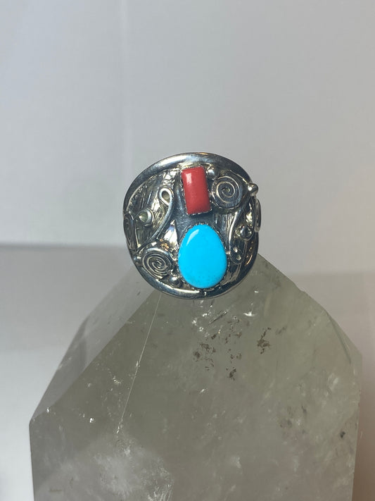 Navajo ring size 10 turquoise coral sterling silver southwest women men
