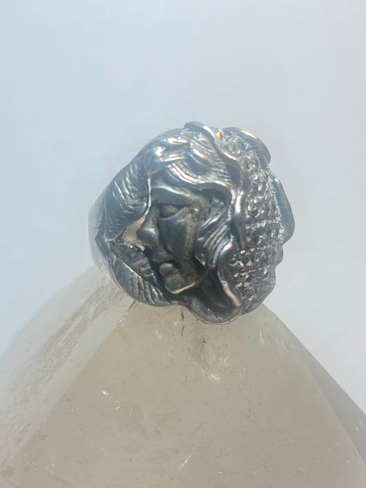 Lady face ring Art Deco marcasites floral band sterling silver women