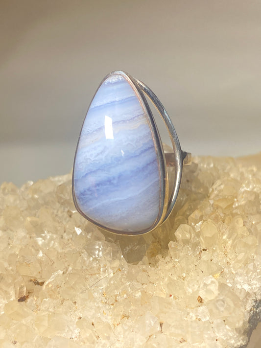 Blue lace agate ring size 6.75 long band sterling southwest silver women girls
