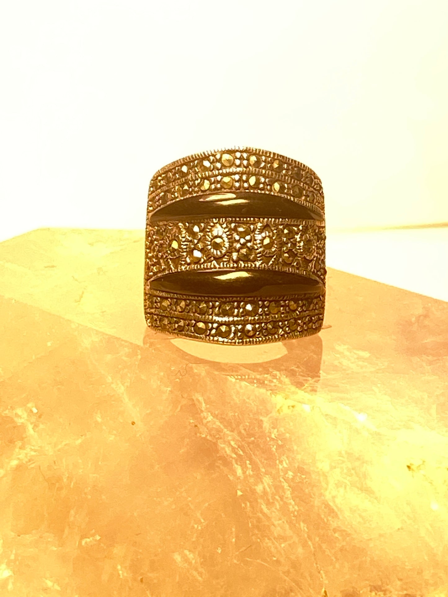 Cigar band size 7.50 marcasites art deco sterling silver women girls