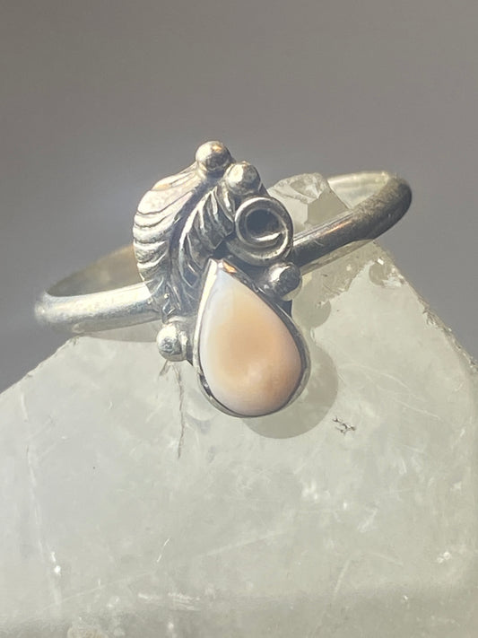 Mother of pearl Ring leaf teardrop southwest pinky sterling silver women girl no