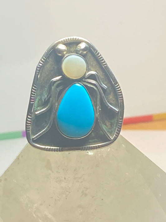 Spider ring Navajo turquoise mother of pearl sterling silver women