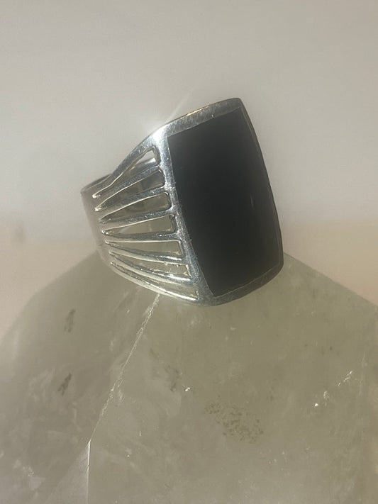 Onyx ring southwest band wide sterling silver women girls