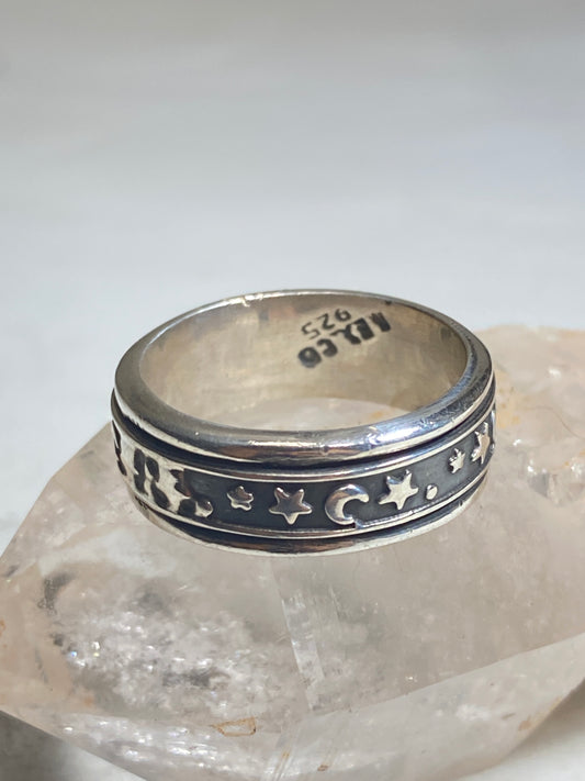 Moon stars ring celestial spinner band sterling silver women men