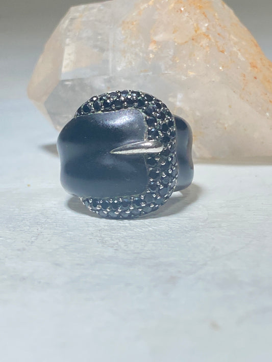 Belt ring vintage with black crystals cocktail band women sterling silver