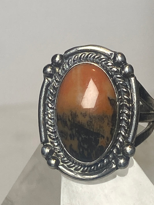 Agate ring petrified wood sterling silver southwest Navajo band women girls