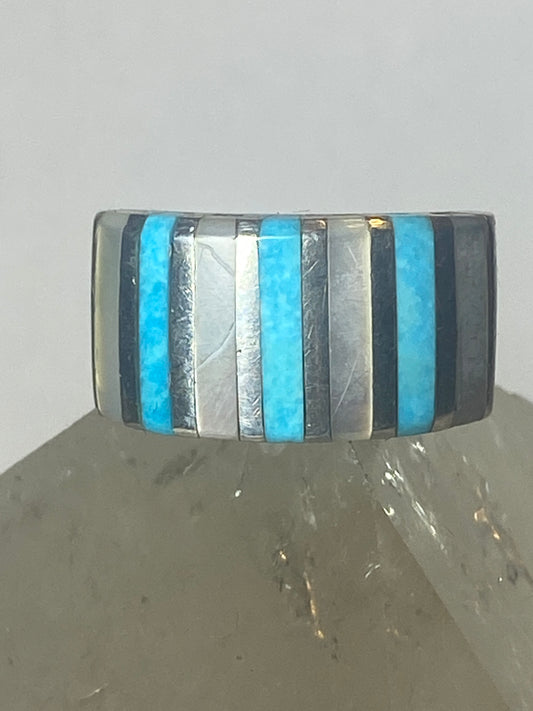 Turquoise MOP ring southwest band sterling silver women girls
