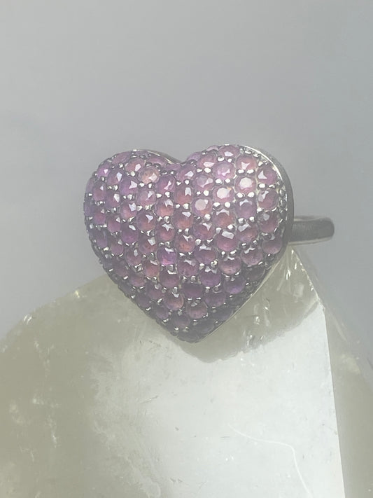 Heart ring red stones love Valentine sterling silver women girls