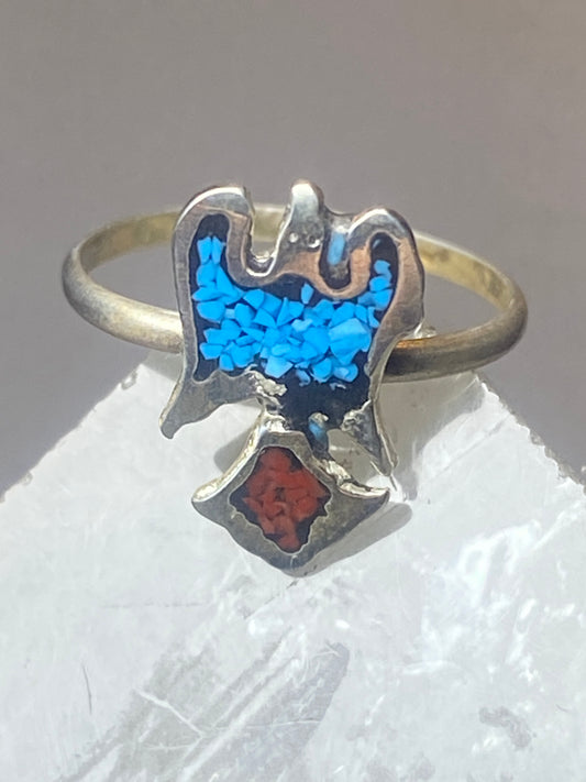 Phoenix ring turquoise coral chips southwest sterling silver women girls dk