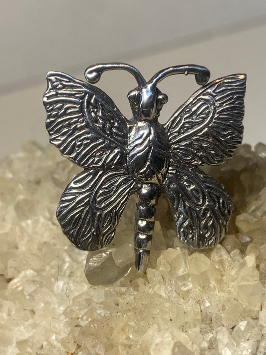Butterfly ring insect band sterling silver band women