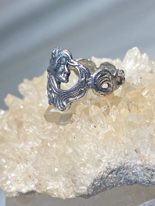 lady face ring size 6.25 art deco band floral art nouveau sterling silver women
