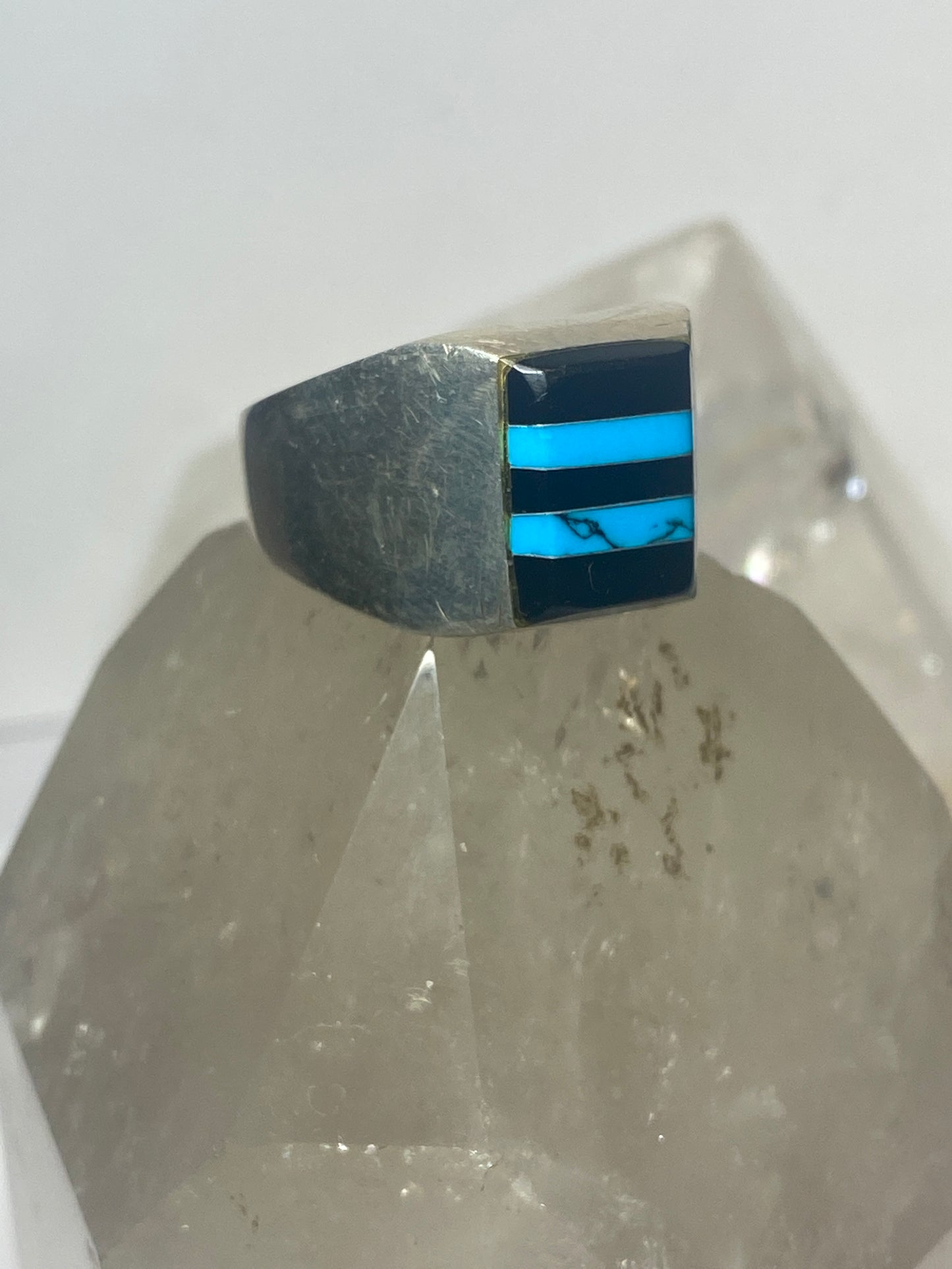 Turquoise ring onyx Mexico band southwest sterling silver women men