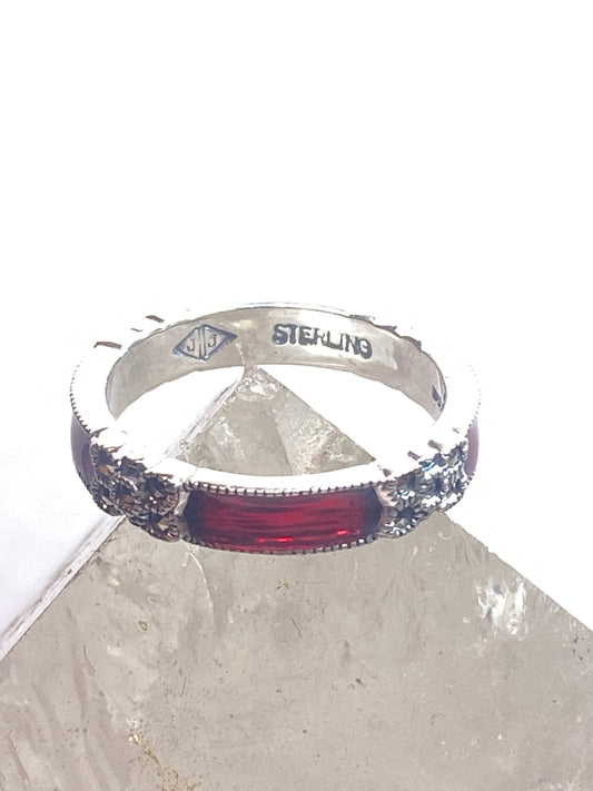 Judith Jack ring size 6 Art Deco style band stacker marcasite red sterling silver women girls