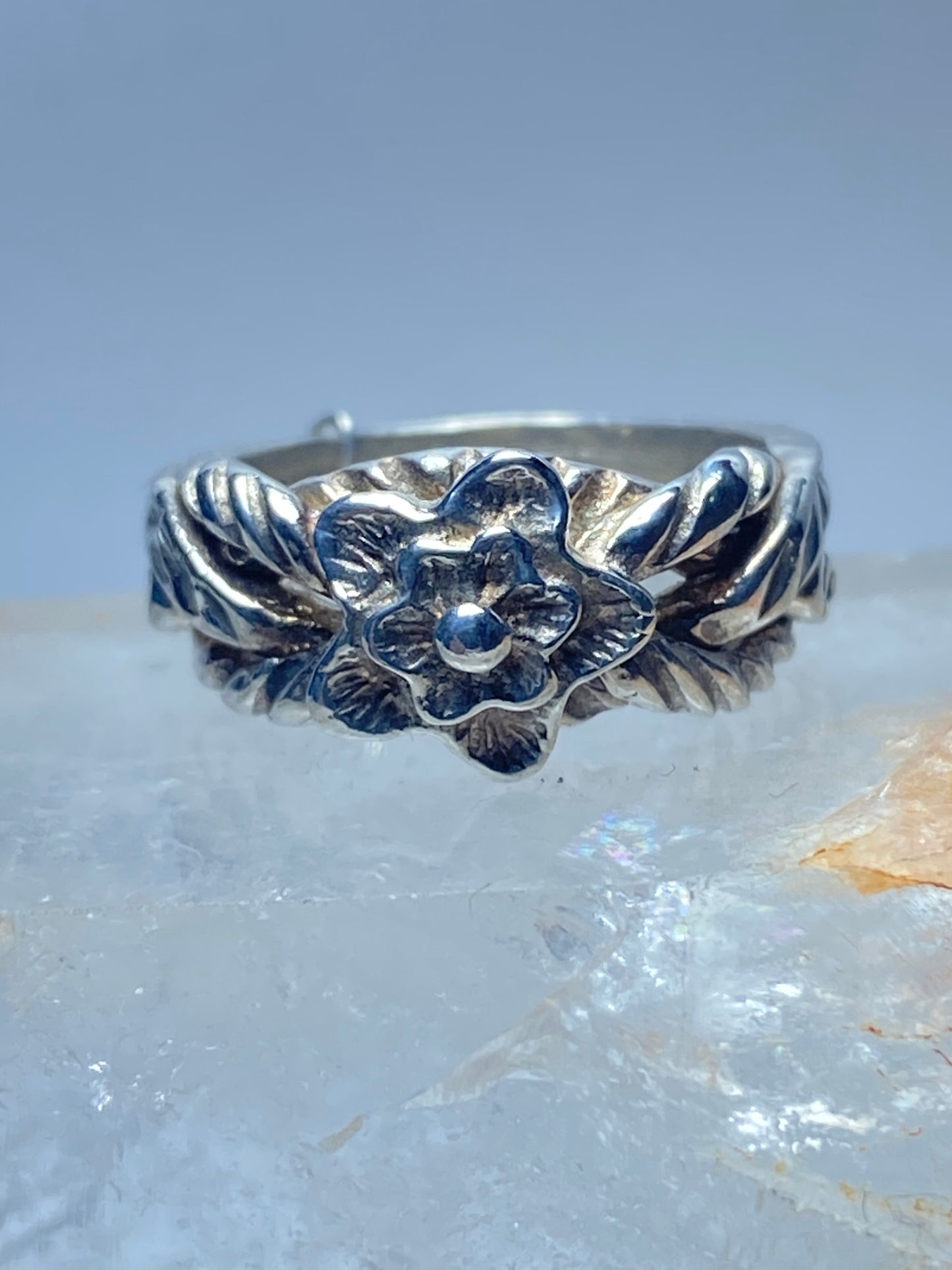 Flower ring Puzzle 4 band pinky sterling silver women