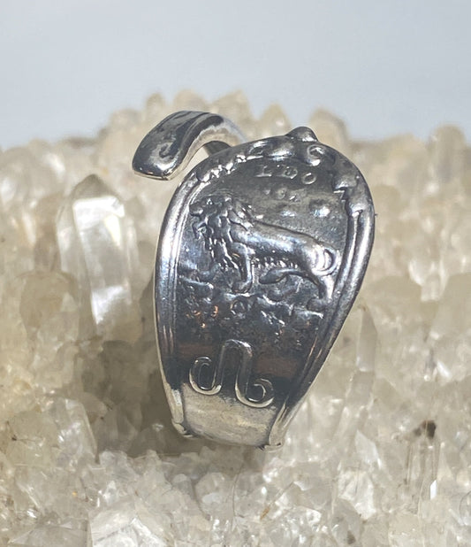 Leo spoon ring size 7.50 August Lion birthday band sterling silver women adj