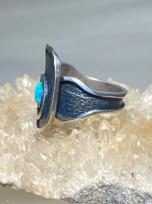 Opal ring size 7.25 floral abstract band sterling silver women girls