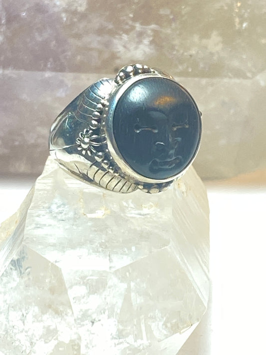 Face ring black sterling silver ring women