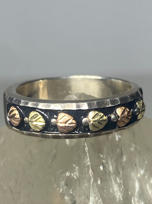 Black Hills Gold ring Leaves floral band sterling silver women girl