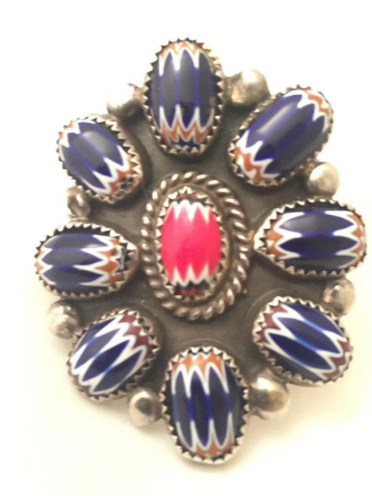 Vintage Sterling Silver Native American Tribal Ring Chevron Beads Size 10.5 18.8g