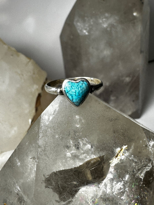 Heart ring turquoise Love Valemtine band size 6.75 sterling silver women