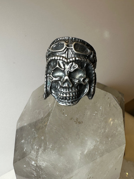 Skull ring size 10.50 biker band dark sterling silver from Ukraine