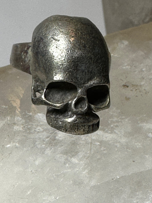 Skull ring size 7.75 biker band cast ring dark 800 silver from Ukraine